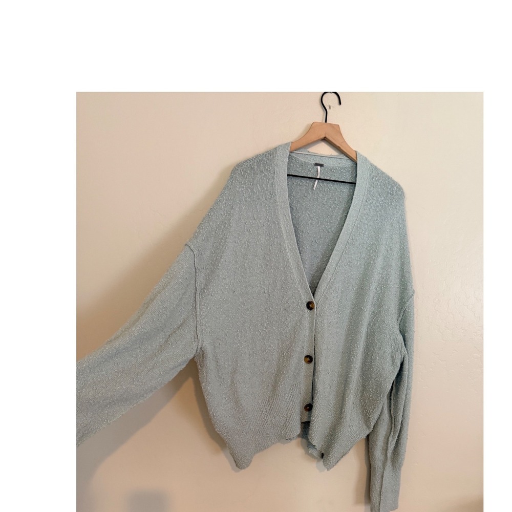 Free People Found My Friend Cardigan XL Light Blue Textured Button Front - Picture 3 of 7